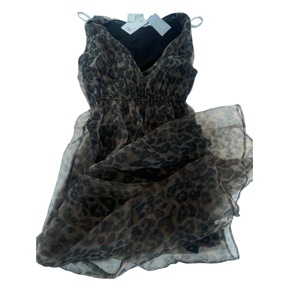 DR2 by Daniel Rain Leopard‎ Print Sleeveless Dress Women's Medium Brown NWT